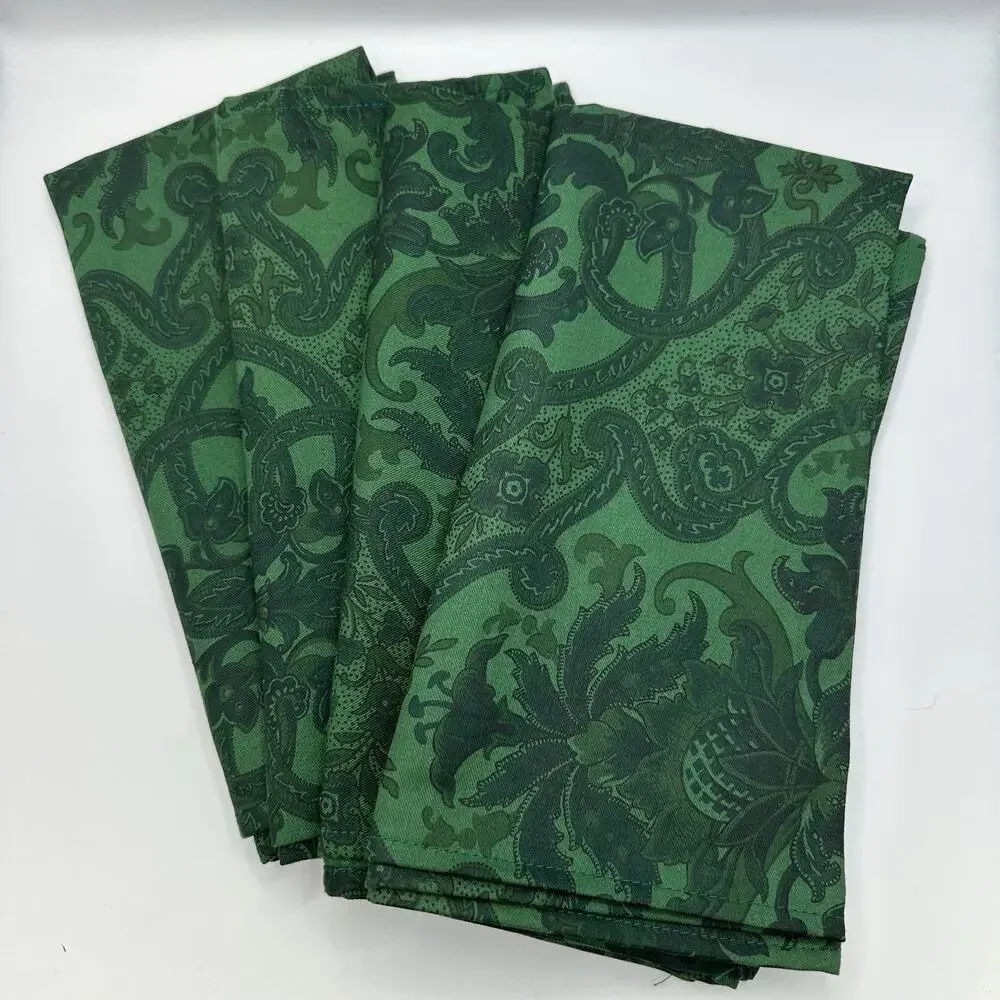 Emerald Green Zina Vasi 100% Cotton Regal Floral Linen Napkins St Patrick Party